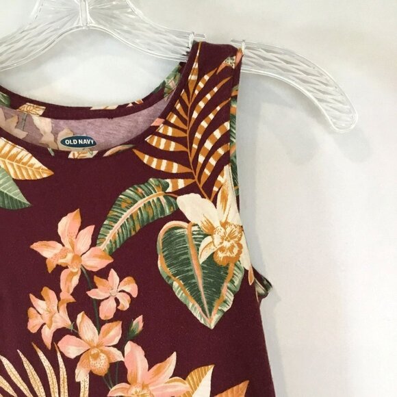Old Navy Everywear Tank Top Sleeveless in Tropical Burgundy Floral Women's Sz XS - Picture 4 of 9